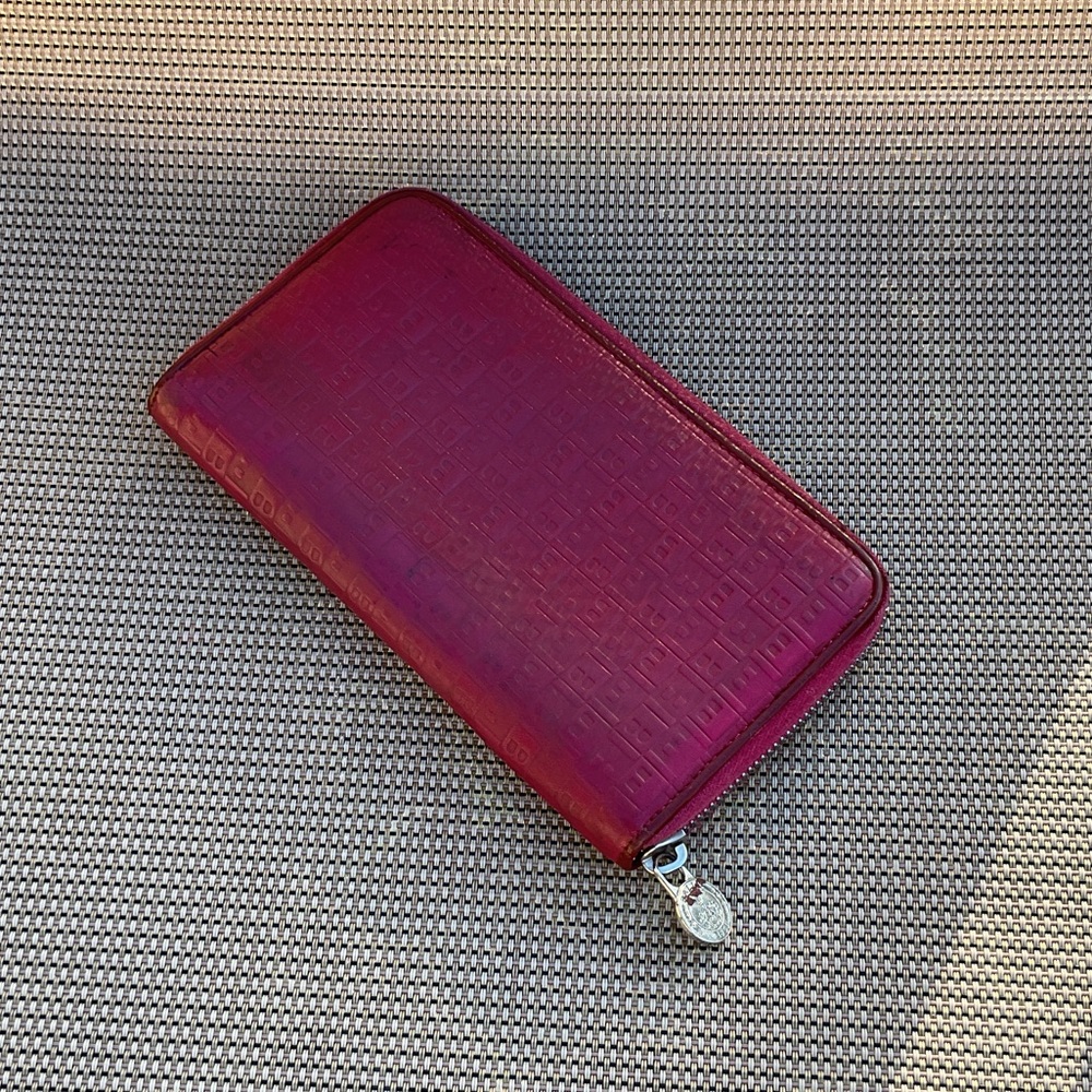 Bally Red Embossed Zip Wallet